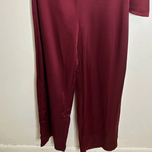 Lulu’s Wine Red Burgundy Satin One-Shoulder Jumpsuit size XL - Picture 13 of 14